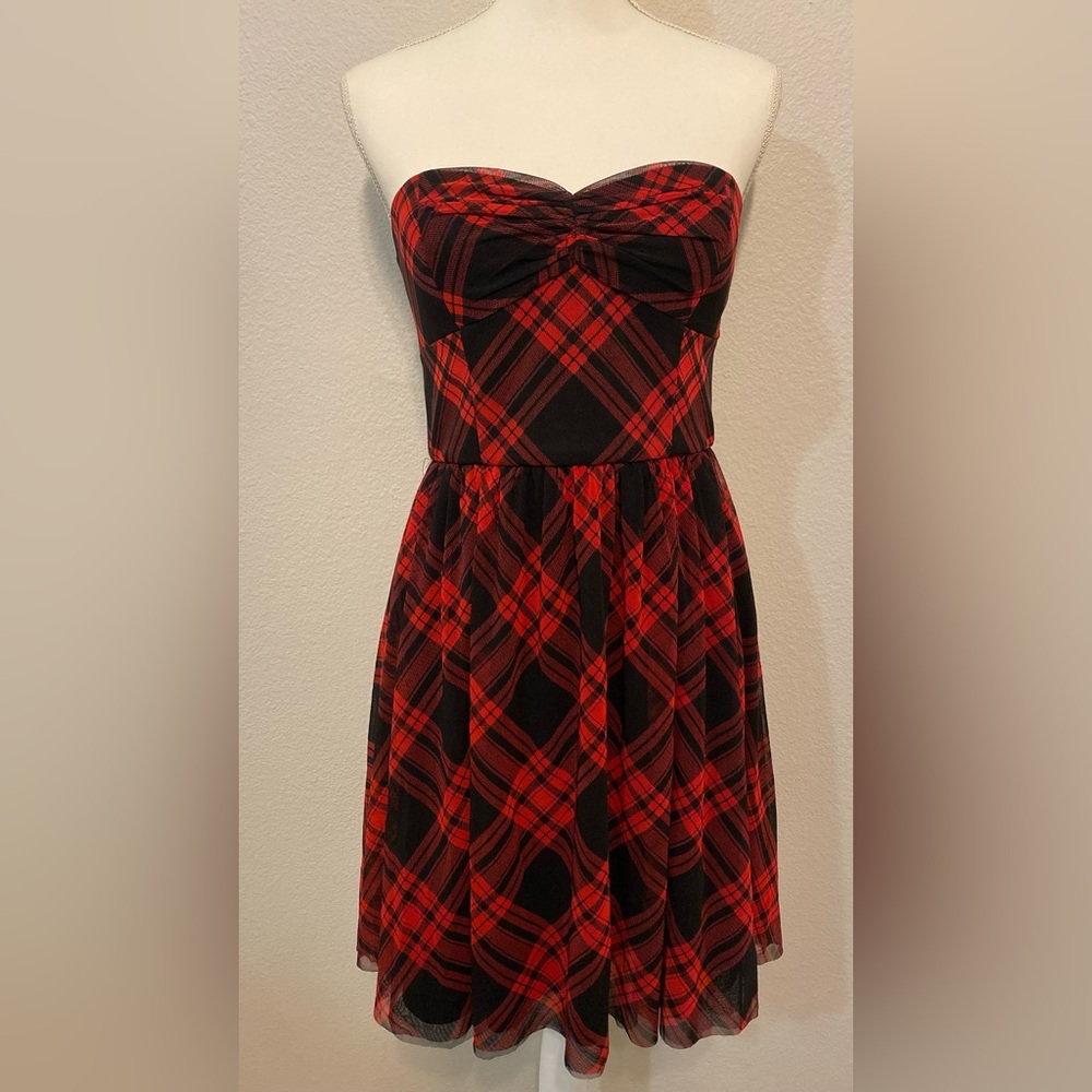 Betsey Johnson Plaid Strapless Mini Dress Size 6 - Picture 6 of 14